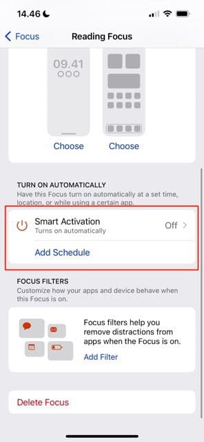 Screenshot showing the Smart Activation tab on iOS