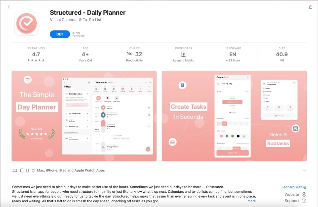 Screenshot of the Structured app on the App Store