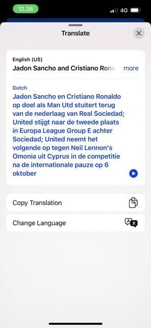 Screenshot of a translated page in iOS 16