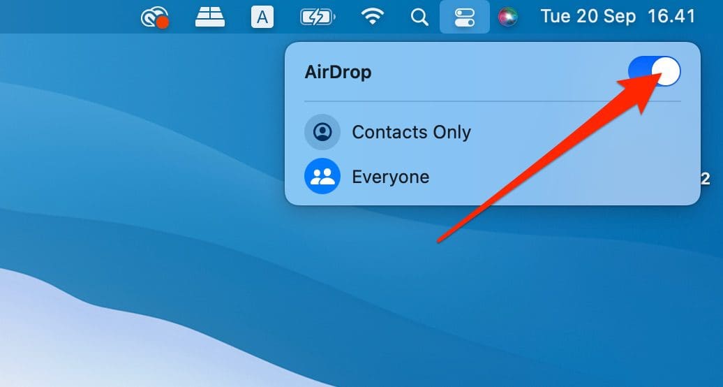 Screenshot showing how to toggle off AirDrop on Mac