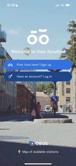 screenshot of the bysykkel starting page