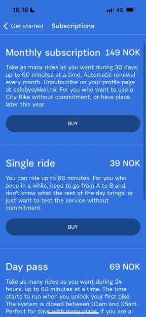 subscription prices for oslo city bike