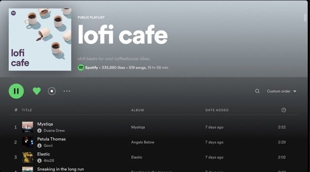 Screenshot of a downloading playlist on Spotify for Mac