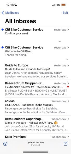 screenshot showing an inbox on the mail app