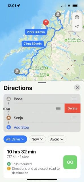 Screenshot showing how to remove a stop in Maps on iOS 16