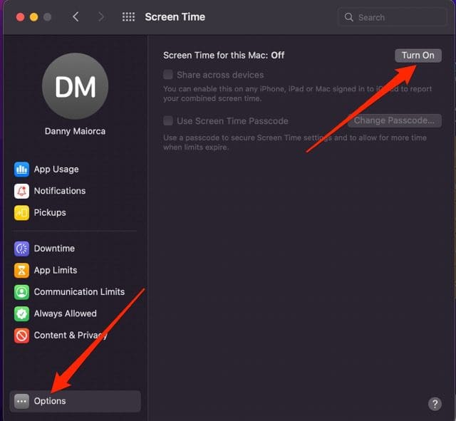 Screenshot showing the Turn On option on Mac