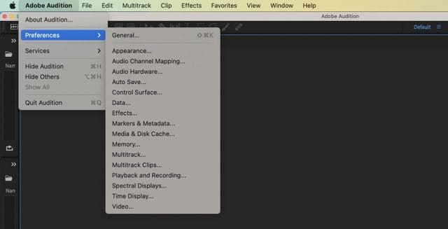 Screenshot Showing Adobe Audition Preferences on Mac