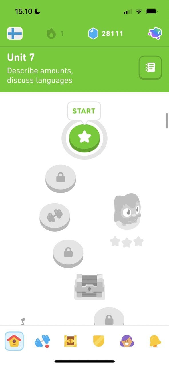 Screenshot showing the new path in Duolingo