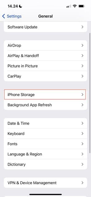 screenshot showing the iphone storage tab on ios