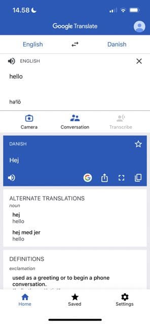 screenshot showing how to save a word in google translate