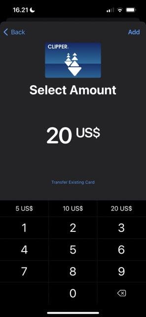 Screenshot showing how to add money on Apple Wallet