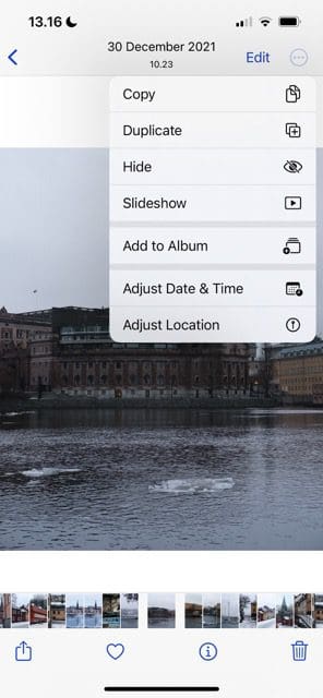screenshot showing how to change time and date for adjusting photos in ios