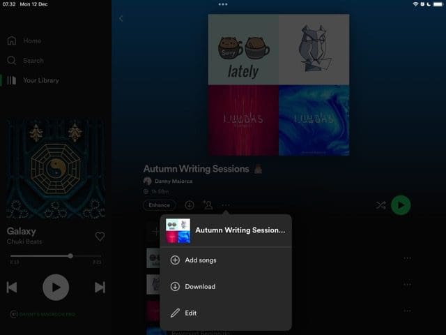 Screenshot showing how to edit a Spotify playlist on iPad
