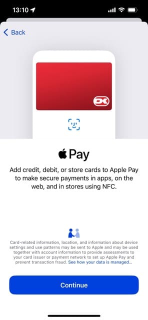 A new card message in Apple Pay in iOS 17