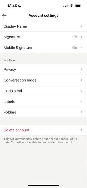 Screenshot showing the conversation mode tab in ProtonMail
