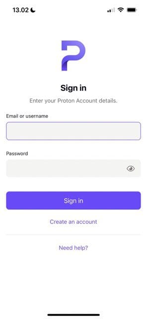 Screenshot showing the ProtonMail sign-in page