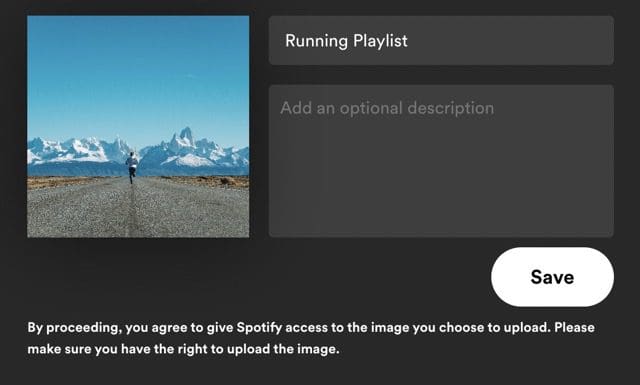 Screenshot showing how to change a Spotify playlist photo on your Mac
