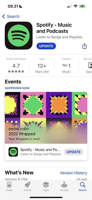 screenshot showing the spotify app store