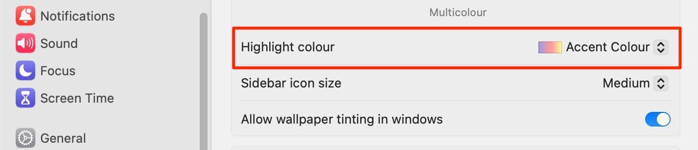Screenshot showing how to change the Highlight color on your Mac