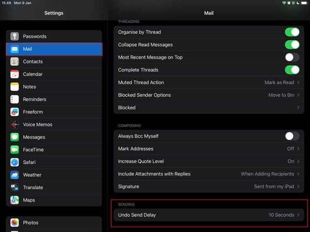 Screenshot Showing How to Access the Mail App in iPad Settings