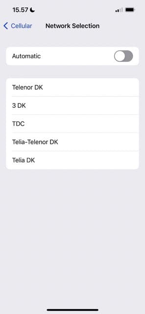 screenshot showing how to manually choose network providers on iphone