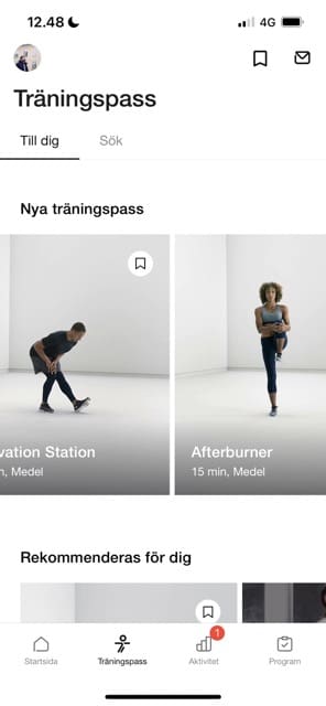 Screenshot showing Nike Training Club on iOS in a new language