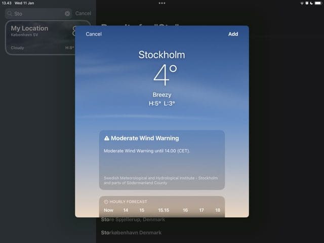 Add a city to your list in Weather on iPad