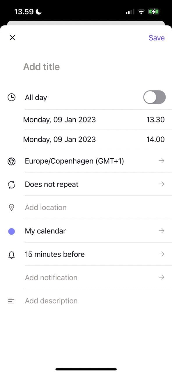 Screenshot showing different settings for an event in Proton Calendar