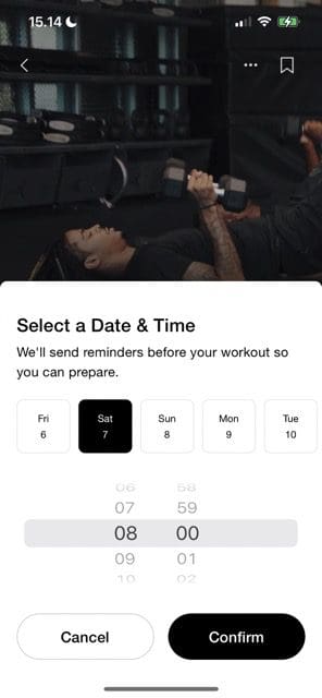 Screenshot showing how to schedule a workout in Nike Training Club