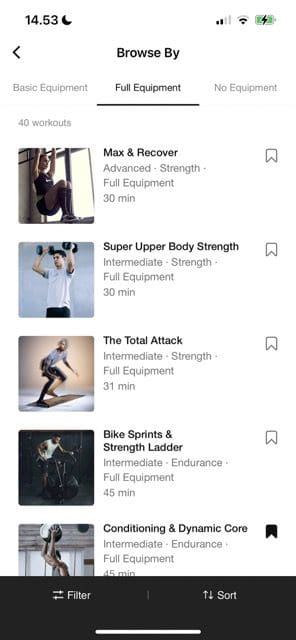 Screenshot showing workouts in Nike Training Club