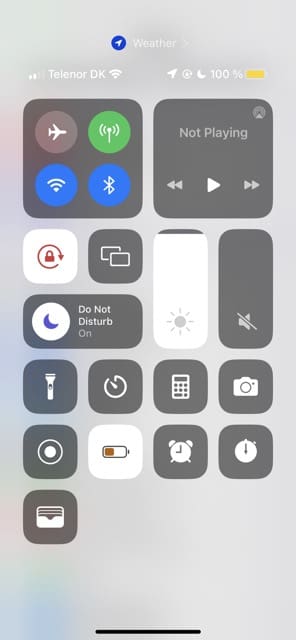 Screenshot showing the Control Center in iOS