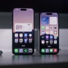 two iphones standing up