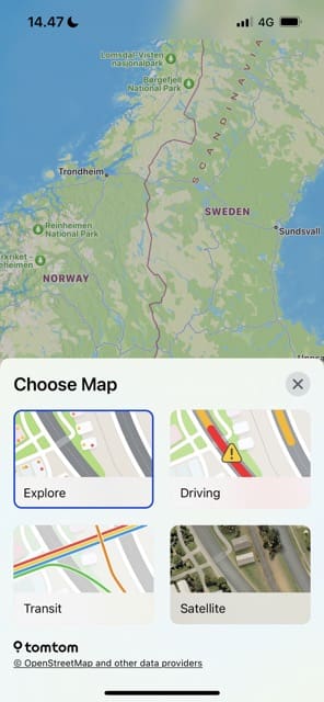 Screenshot showing the Choose Map window in iOS