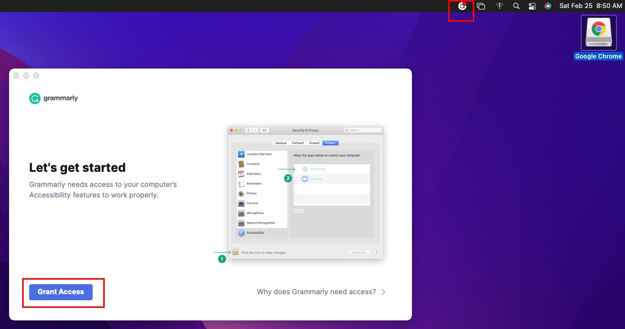Granting access to Grammarly for Mac app to add Grammarly to Word Mac