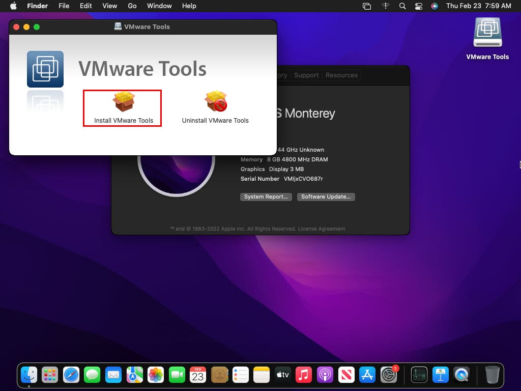 How to install VMware Tools macOS from the VMware Toolbar