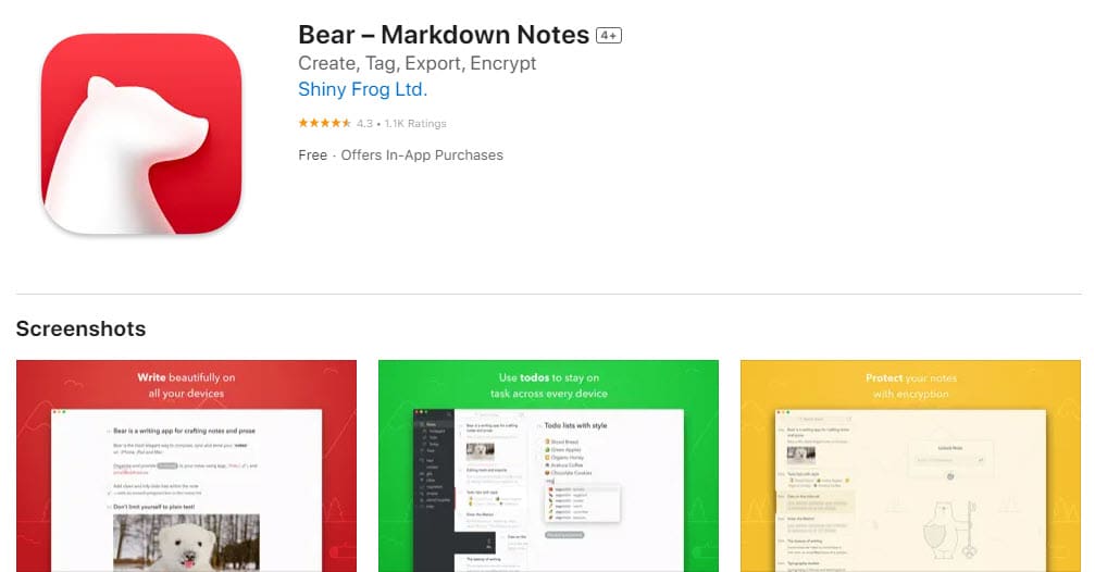 Note taking on Bear – Markdown Notes