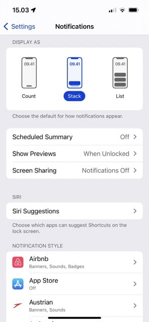 Notification Settings iOS Screenshot