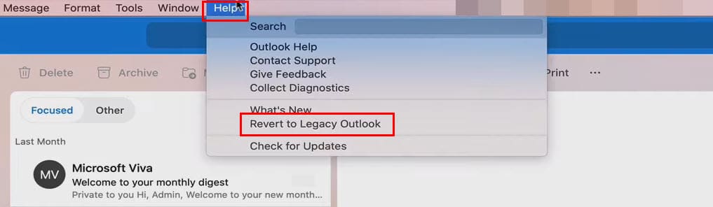 Revert to Legacy Outlook Feature to Switch From New Outlook to Old on Mac