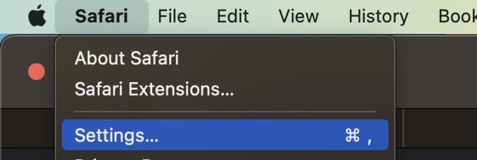 Screenshot showing the Settings button on Safari