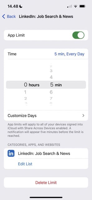 set app limit screen time screenshot