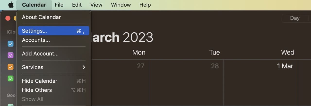 Calendar App Settings Mac Screenshot