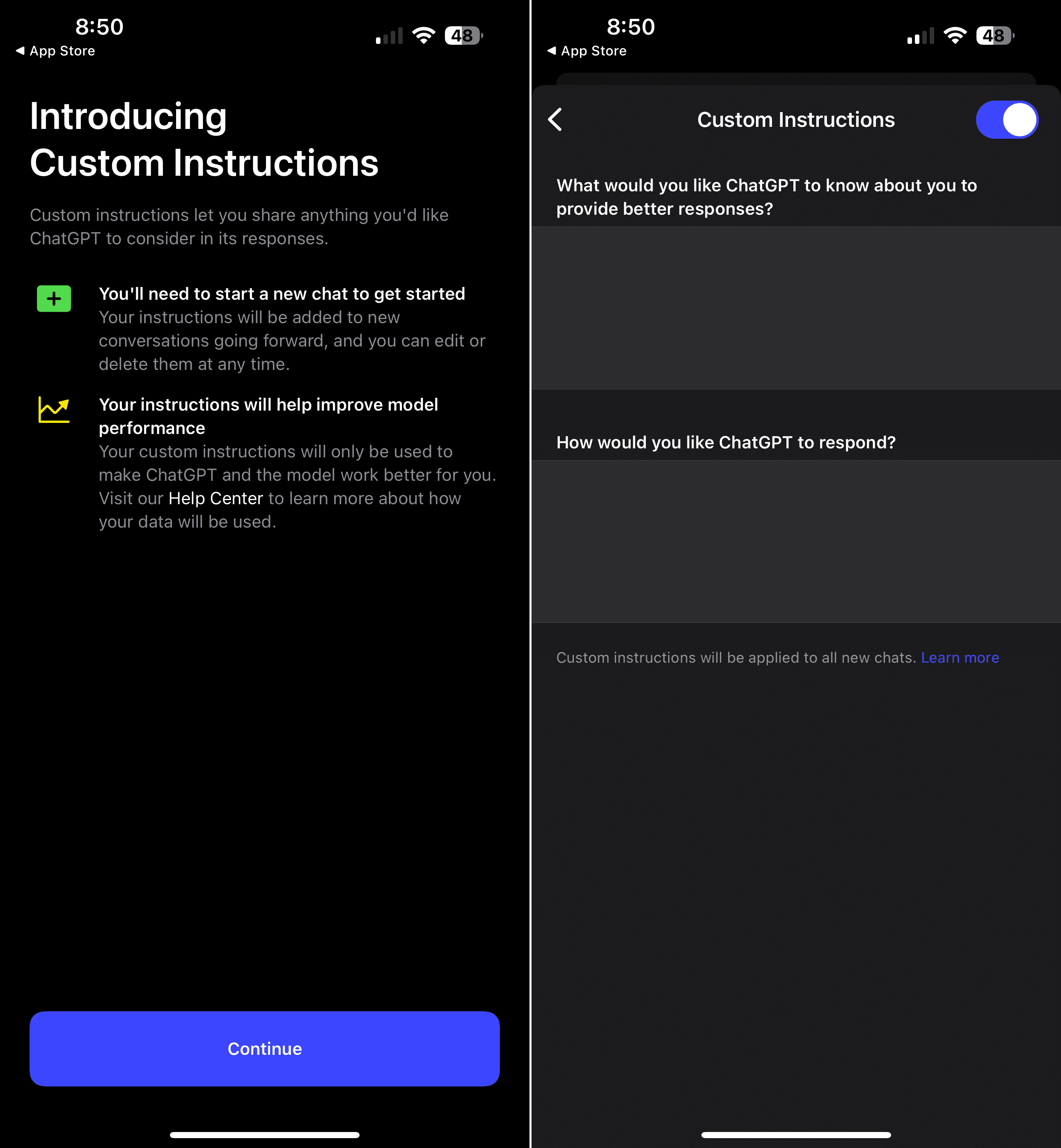 ChatGPT on iPhone - Custom Instructions