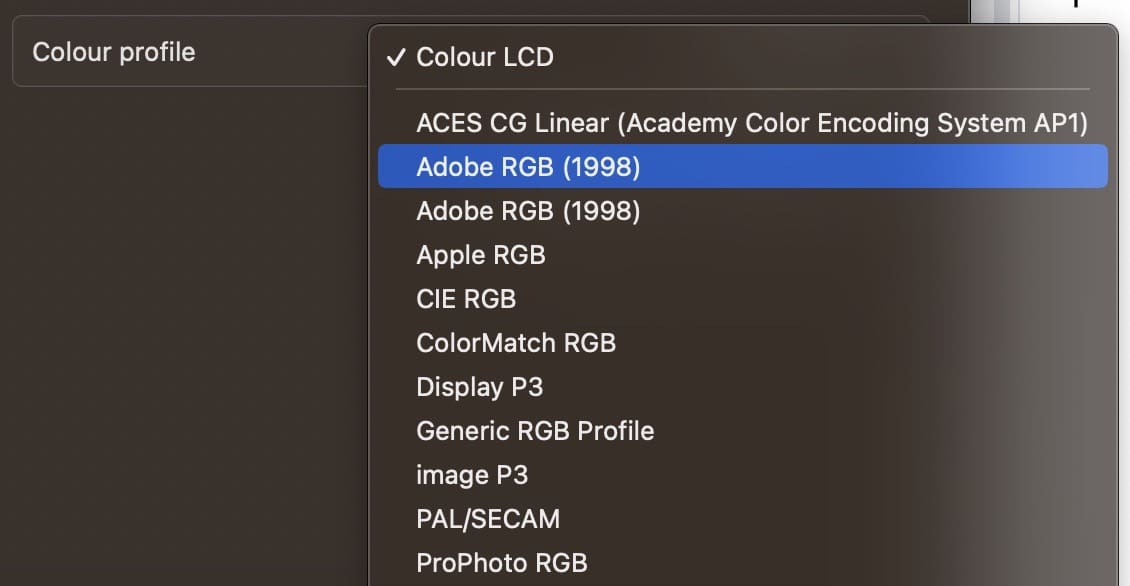 Choose Your Color Profile Mac Screenshot