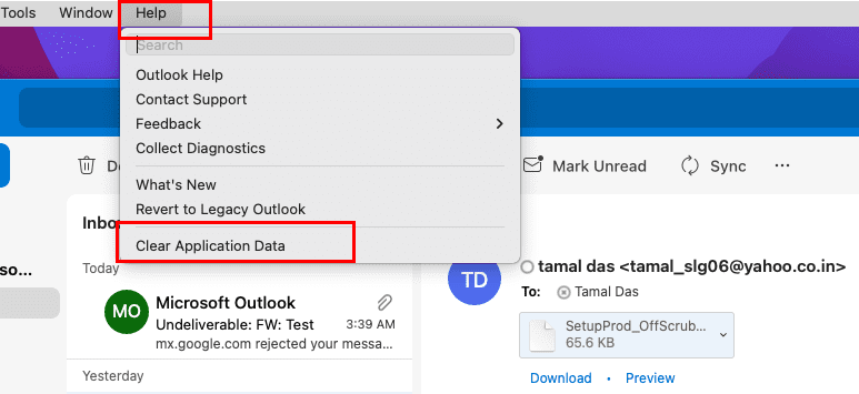 Clear Application Data on Outlook