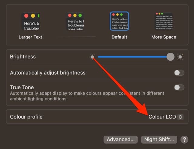 Color Profile System Settings Screenshot
