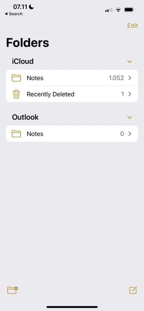 Create a New Folder in Apple Notes Screenshot