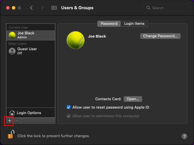 Creating a new account on Mac