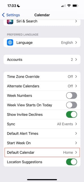 Default Calendar iOS Screenshot