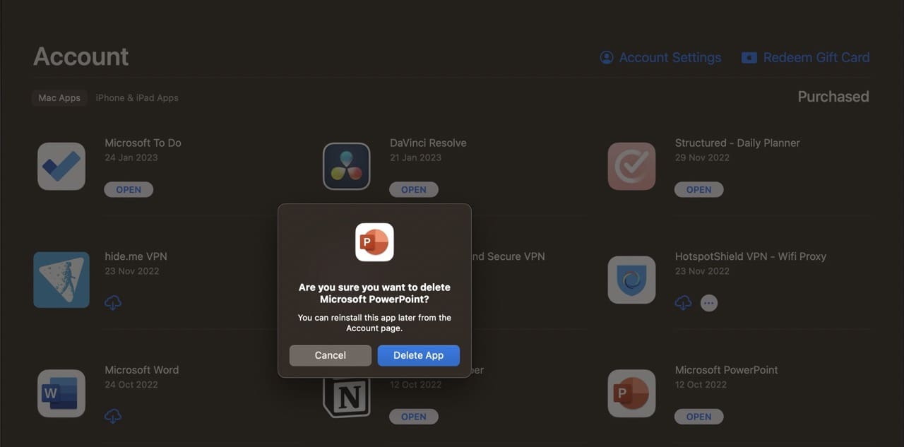 Delete App Confirmation Mac App Store Screenshot