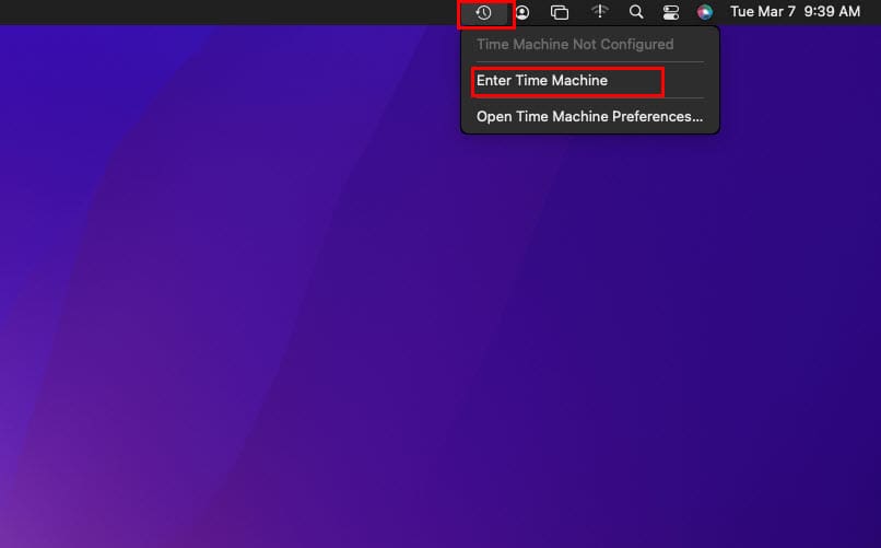 How to open the Time Machine app